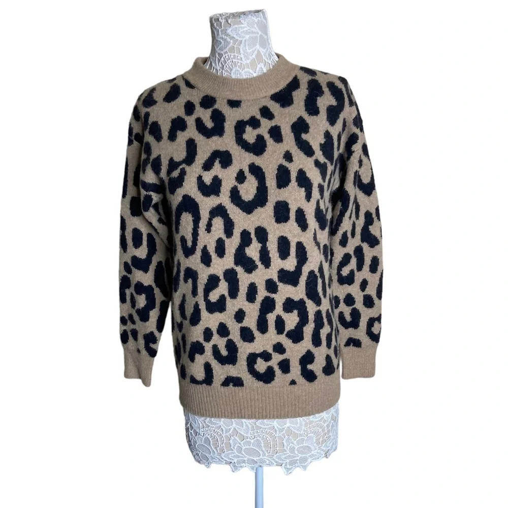 New J. Crew Leopard Print Sweater Wool/Alpaca Blend size X-Small